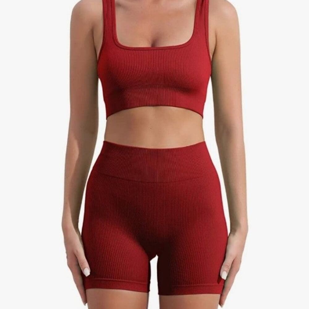 Ribbed Seamless Yoga Set Two Piece Workout Sets For Women Sports Bra With shorts